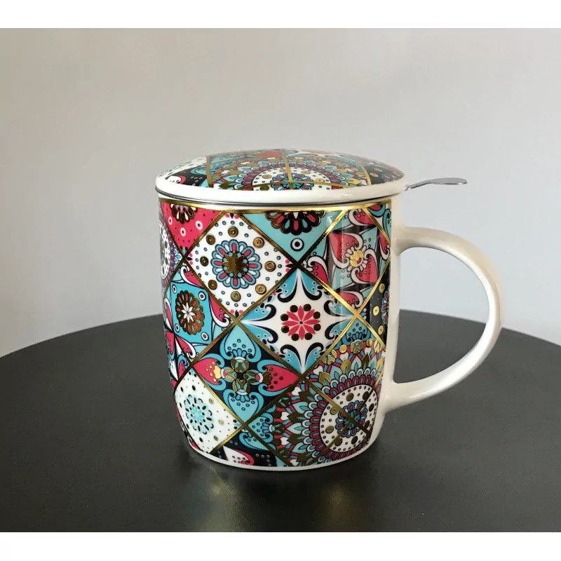 Tasse à thé infuseur Oriental en porcelaine ,400ml.