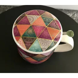 Tasse à thé infuseur Patchwork en porcelaine , 400 ml.