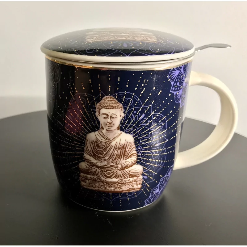 Tasse à thé infuseur en porcelaine , Bouddha, 400 ml.