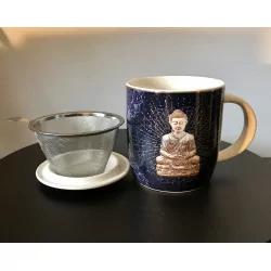 Tasse à thé infuseur en porcelaine , Bouddha, 400 ml.