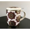 Tasse à thé infuseur en porcelaine , Mandala rouge ,400ml.