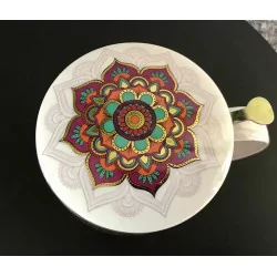 Tasse à thé infuseur en porcelaine , Mandala rouge ,400ml.