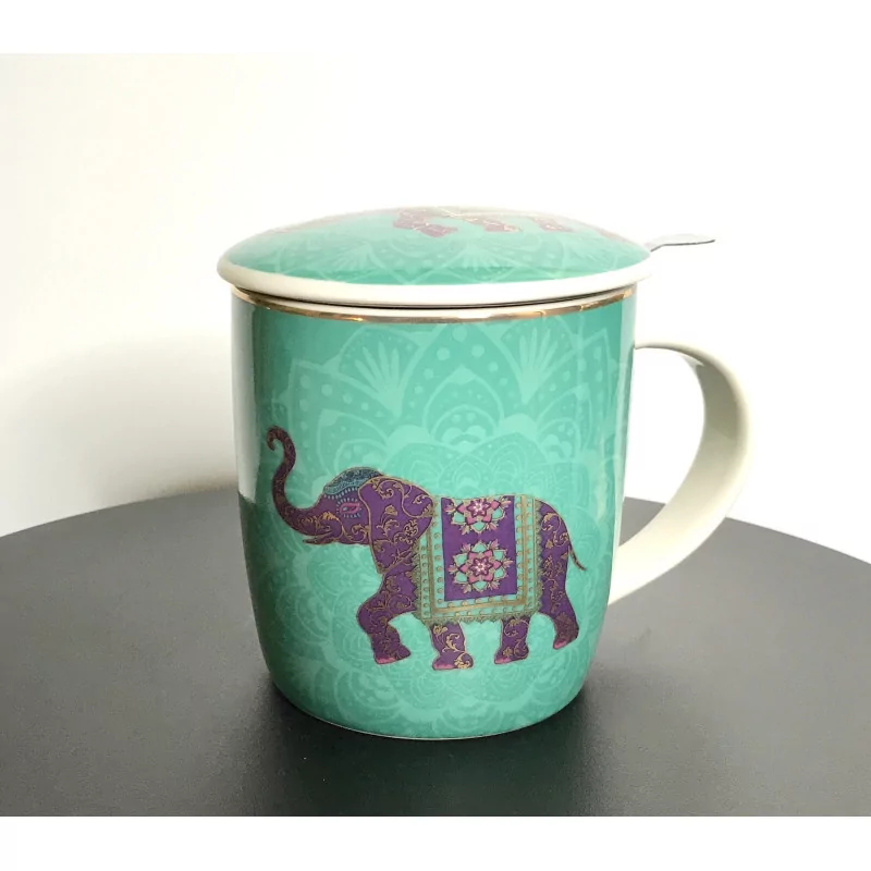 Tasse de thé infuseur en porcelaine, Éléphant Indien , 400 ml