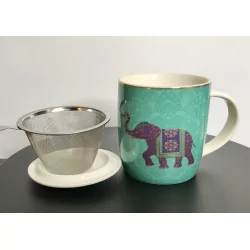 Tasse à thé infuseur en porcelaine, Éléphant Indien , 400 ml