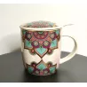 Tasse à thé infuseur en porcelaine, Mandala Turquoise, 400 ml