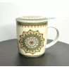 Tasse à thé infuseur, en porcelaine,Mandala vert, 400ml.