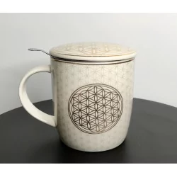 Tasse à thé infuseur, en porcelaine, Fleur de vie 400ml.