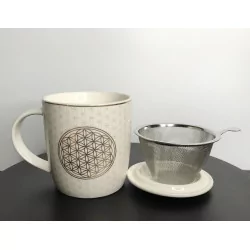 Tasse à thé infuseur, en porcelaine, Fleur de vie 400ml.