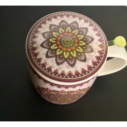 Tasse à thé infuseur , en porcelaine, Mandala violet 400ml