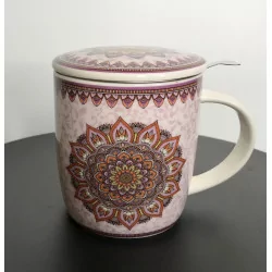 Tasse à thé infuseur , en porcelaine, Mandala violet 400ml