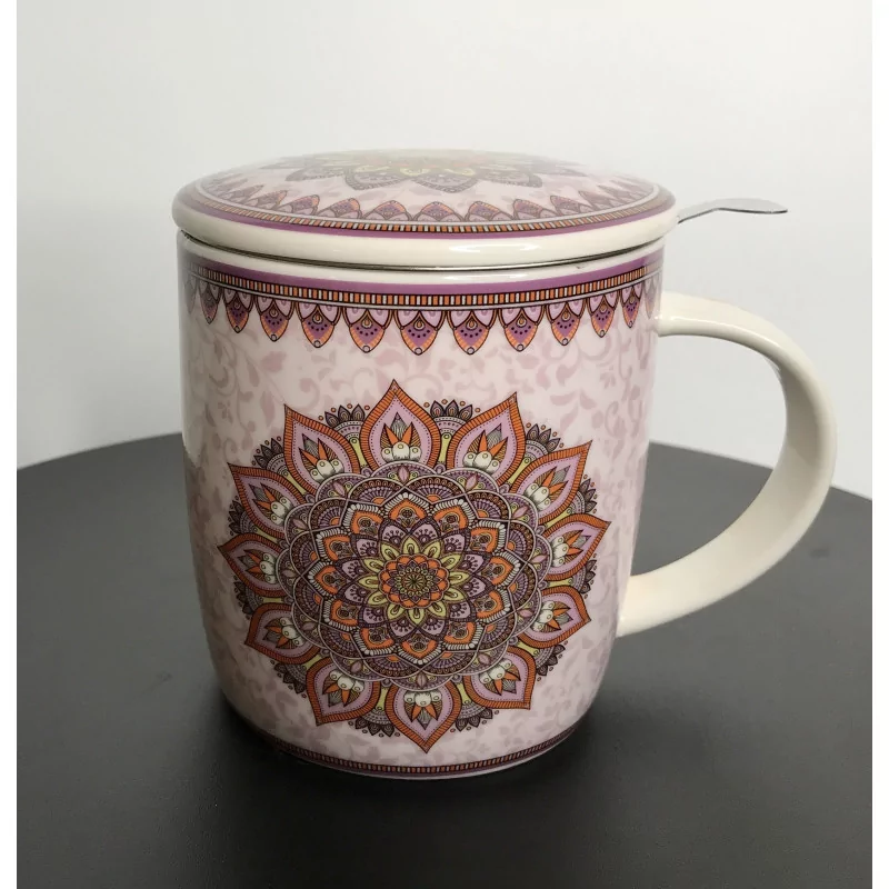 Tasse à thé infuseur , en porcelaine, Mandala violet 400ml