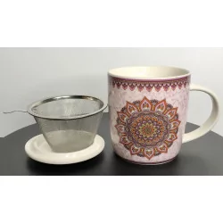 Tasse à thé infuseur , en porcelaine, Mandala violet 400ml