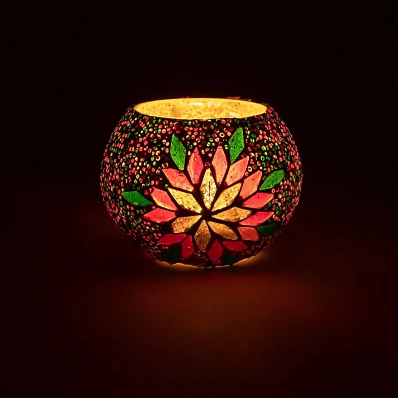 Tarro para velas con mosaico de hojas