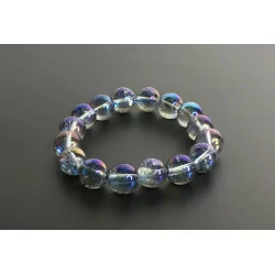 Bracelet Quartz Irisé Bleu Perles de 12 mm