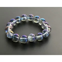 Bracelet Quartz Irisé Bleu Perles de 12 mm