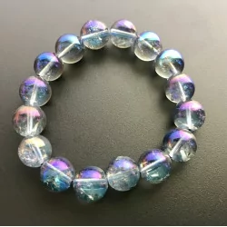 Bracelet Quartz Irisé Bleu Perles de 12 mm