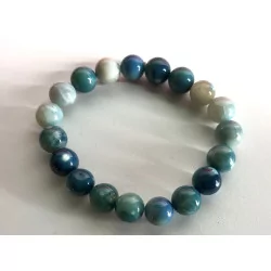 Bracelet Agate feu teintée bleue, 10 mm.