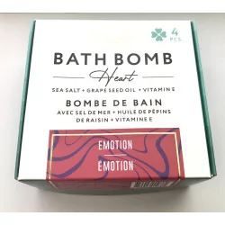 Coffret de 4 Bombes de bain cœurs Émotion.