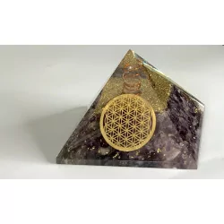 Orgonite Pyramide Améthyste fleur de vie