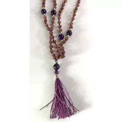 Mala Rudraksha et Améthyste gland violet