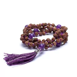 Mala Rudraksha et Améthyste gland violet