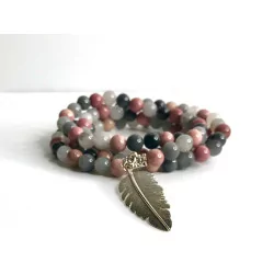 Mala Rhodonite Quartz gris + plume.