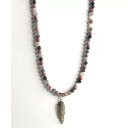 Mala Rhodonite Quartz gris + plume.