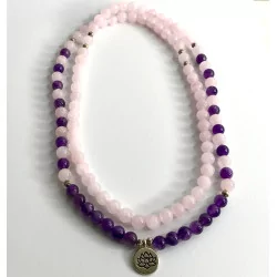 Mala Quartz rose Améthyste élastique Lotus.