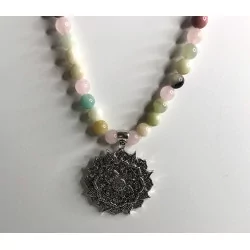 Mala Quartz rose, Amazonite, Rhodonite et Lotus.