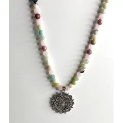 Mala Quartz rose, Amazonite, Rhodonite et Lotus.