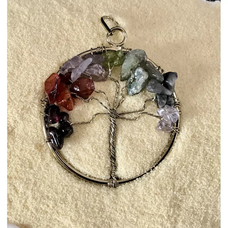 Pendentif Arbre des Chakras laiton couleur d'or