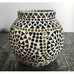 Multicoloured mosaic candle jar