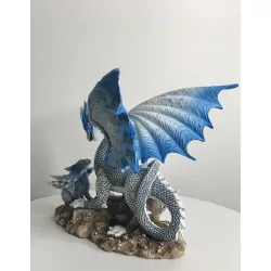 Dragon bleu ciel et son petit , 15,5 cm