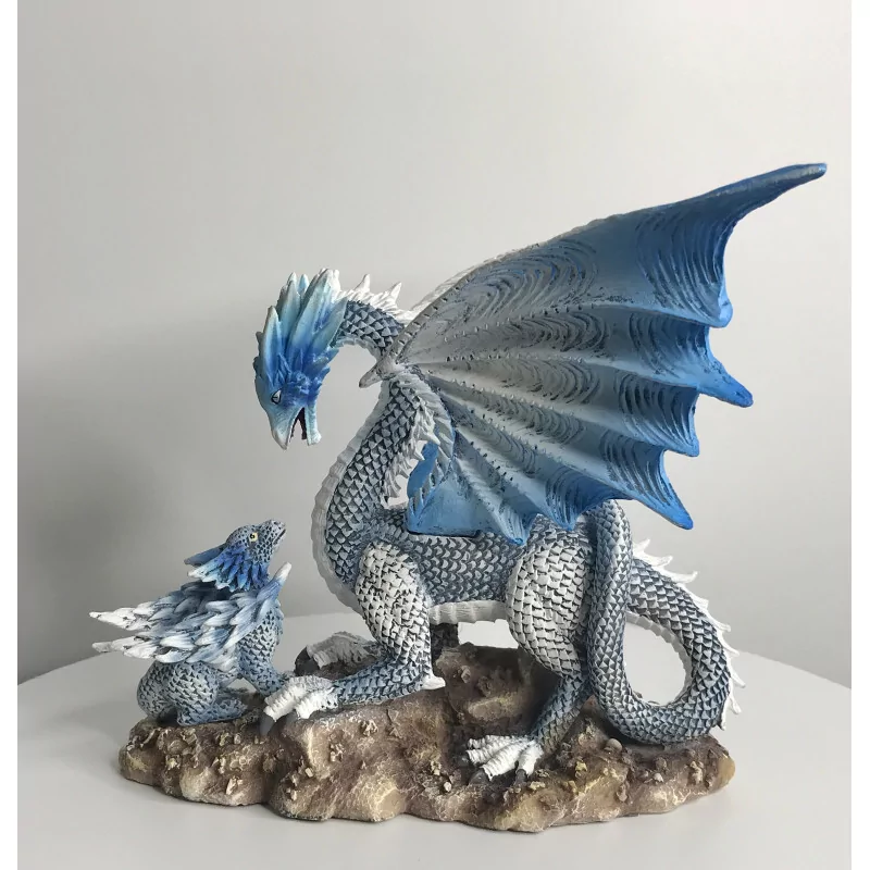 Dragon bleu ciel et son petit , 15,5 cm