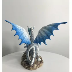 Dragon bleu ciel et son petit , 15,5 cm