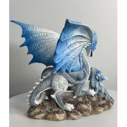 Dragon bleu ciel et son petit , 15,5 cm