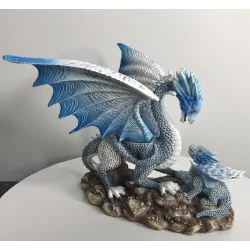 Dragon bleu ciel et son petit , 15,5 cm