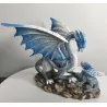 Dragon bleu ciel et son petit , 15,5 cm