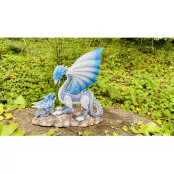 Dragon bleu ciel et son petit , 15,5 cm