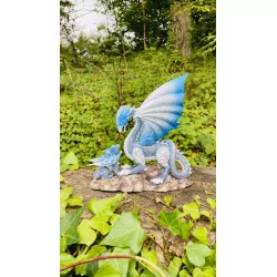 Dragon bleu ciel et son petit , 15,5 cm