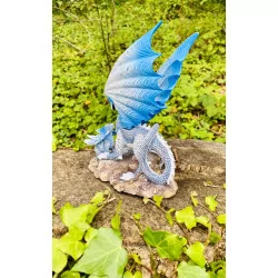 Dragon bleu ciel et son petit , 15,5 cm