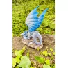 Dragon bleu ciel et son petit , 15,5 cm