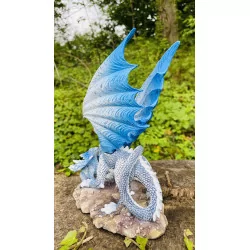 Dragon bleu ciel et son petit , 15,5 cm