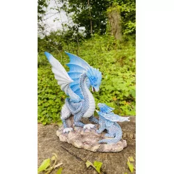 Dragon bleu ciel et son petit , 15,5 cm