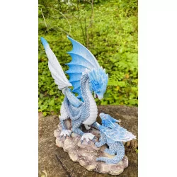 Dragon bleu ciel et son petit , 15,5 cm