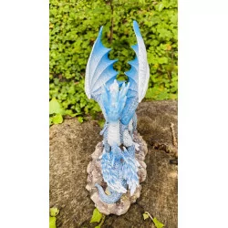 Dragon bleu ciel et son petit , 15,5 cm