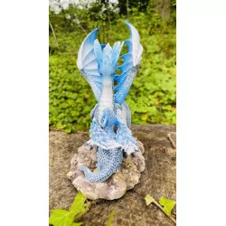 Dragon bleu ciel et son petit , 15,5 cm