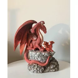 Dragon rouge et son petit, 17,5 cm