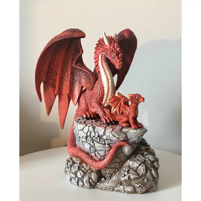 Dragon rouge et son petit, 17,5 cm