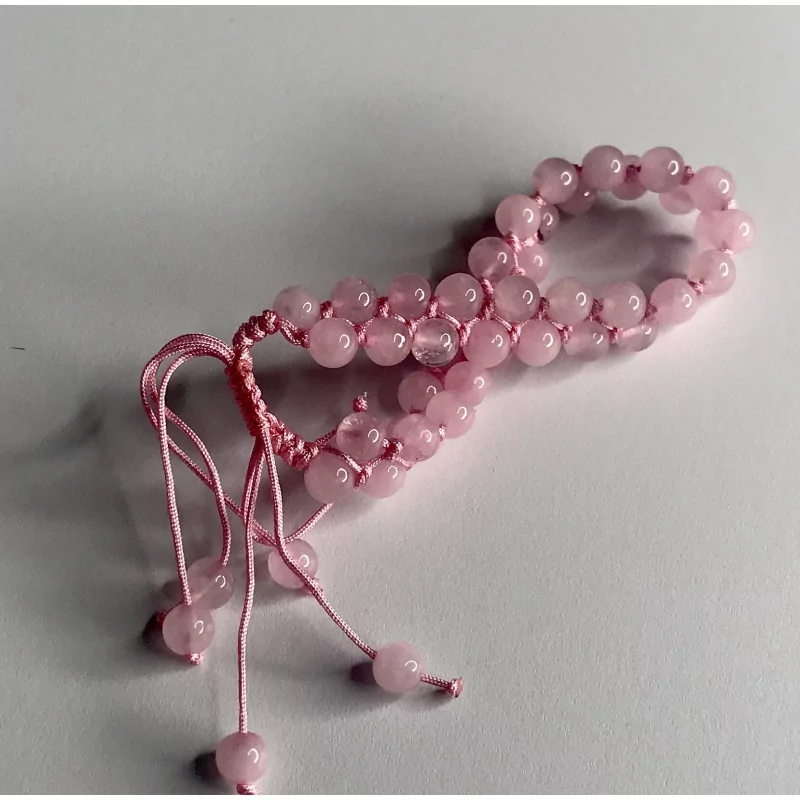 Pulsera ajustable de dos filas de cuarzo rosa